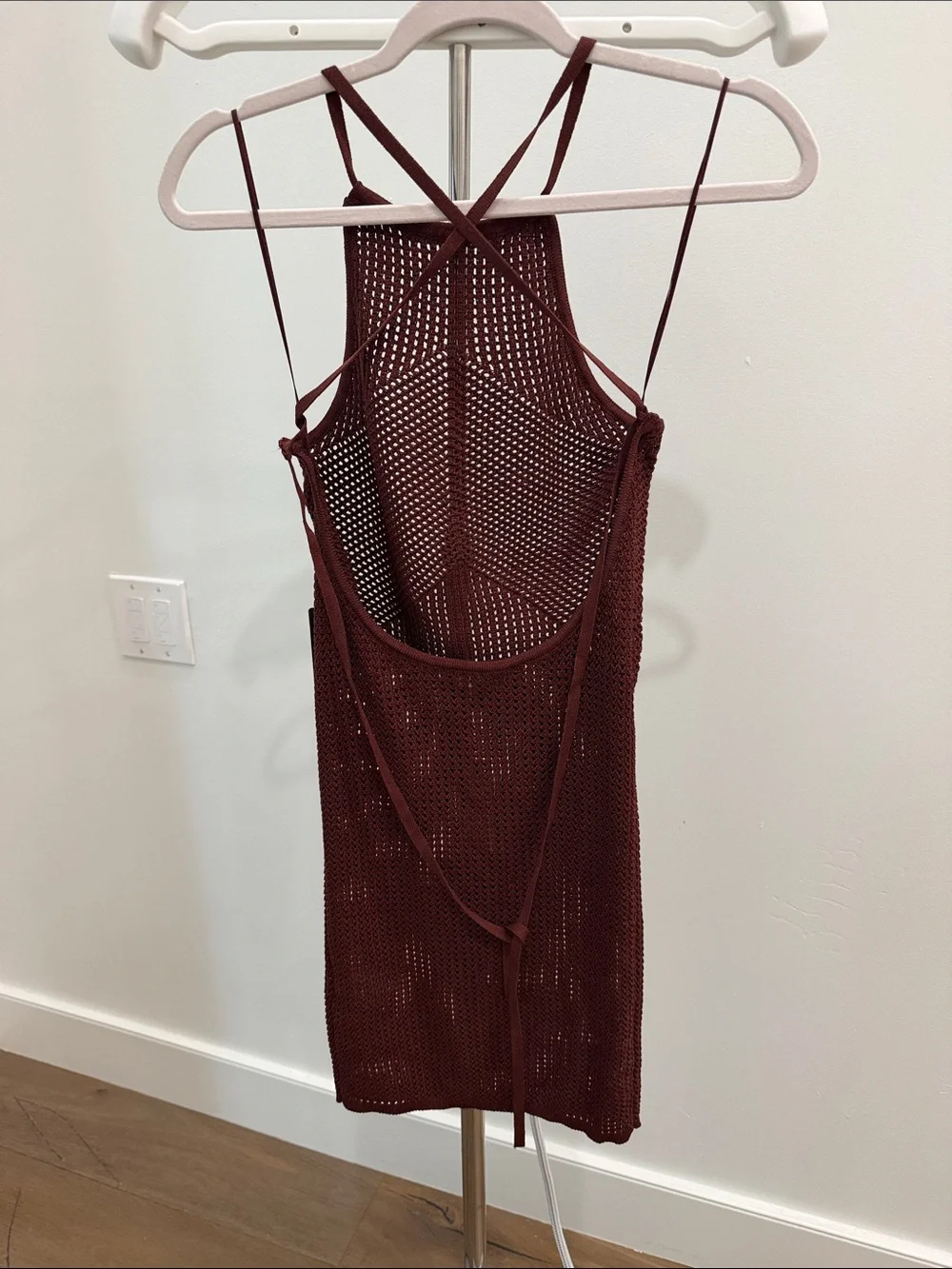 Strappy Knit Swimsuit Cover-Up- Brown